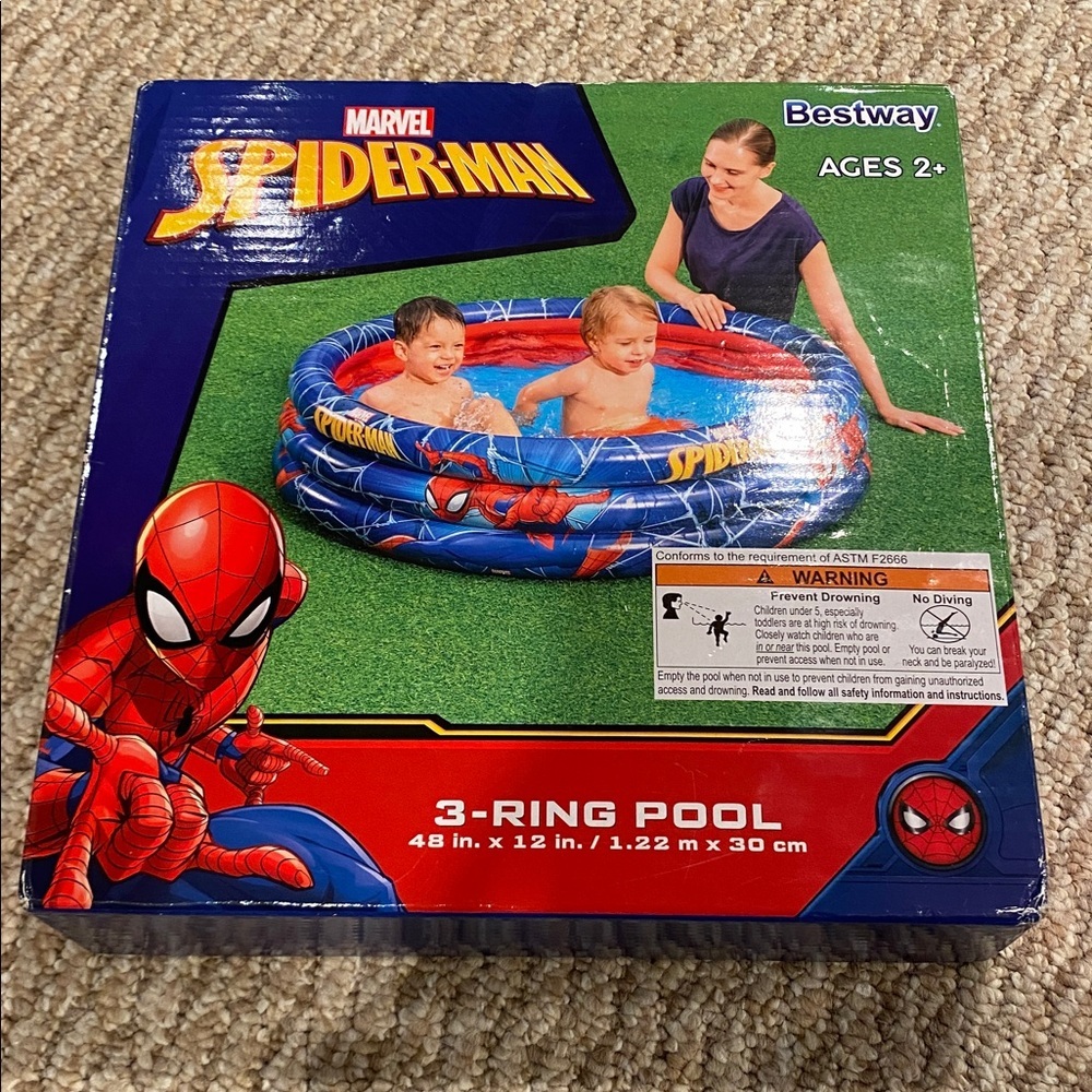 Marvel Spider-man 3 ring kids inflatable pool ages 2+ 48 inches x 12 inches NWT - Picture 3 of 6